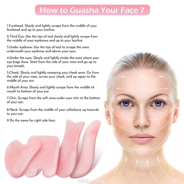 Outils de Massage Gua Sha en Quartz Rose Naturel