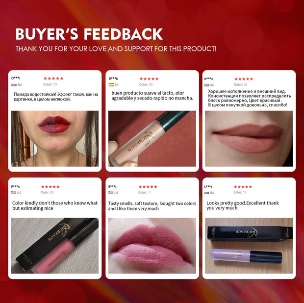 NICEFACE™ Lip Glaze Mat Velours – Fini Mat, Waterproof &amp; Longue Tenue