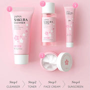 Set de Soins Sakura – Routine Visage Complète (4 pièces)- Kit de Voyage