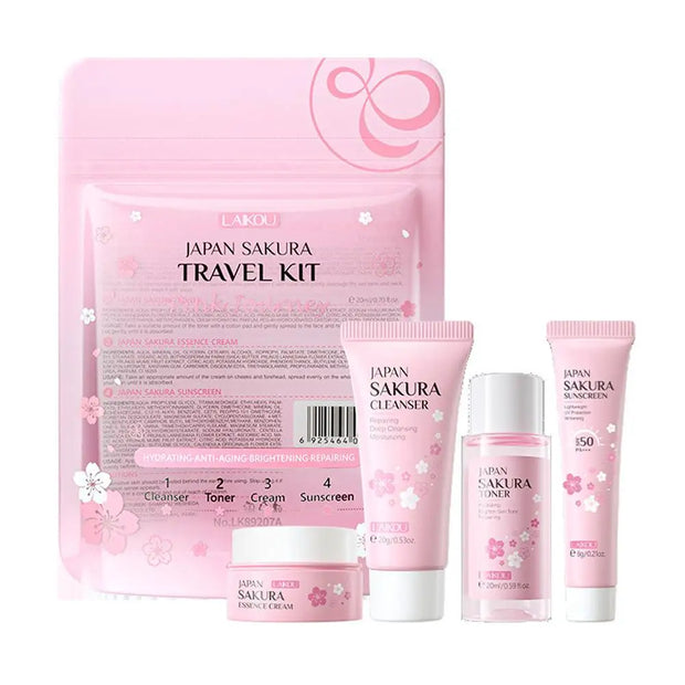 Set de Soins Sakura – Routine Visage Complète (4 pièces)- Kit de Voyage
