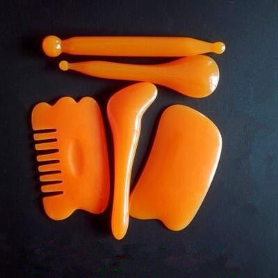 Set de Beauté (5 pièces) avec Peigne en Cire d'Abeille Gua Sha pour Massage du Cuir Chevelu – Outil de Beauté et de Soin du Visage