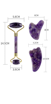 Set de Rouleau en Améthyste et Massager Gua Sha en Forme de Cœur